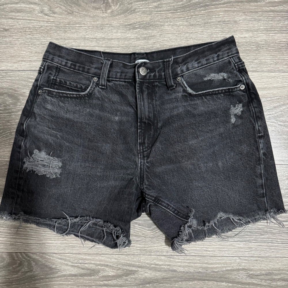 Old Navy Cotton Womens Shorts Size 8 Black High Waisted Distressed Denim Raw Hem